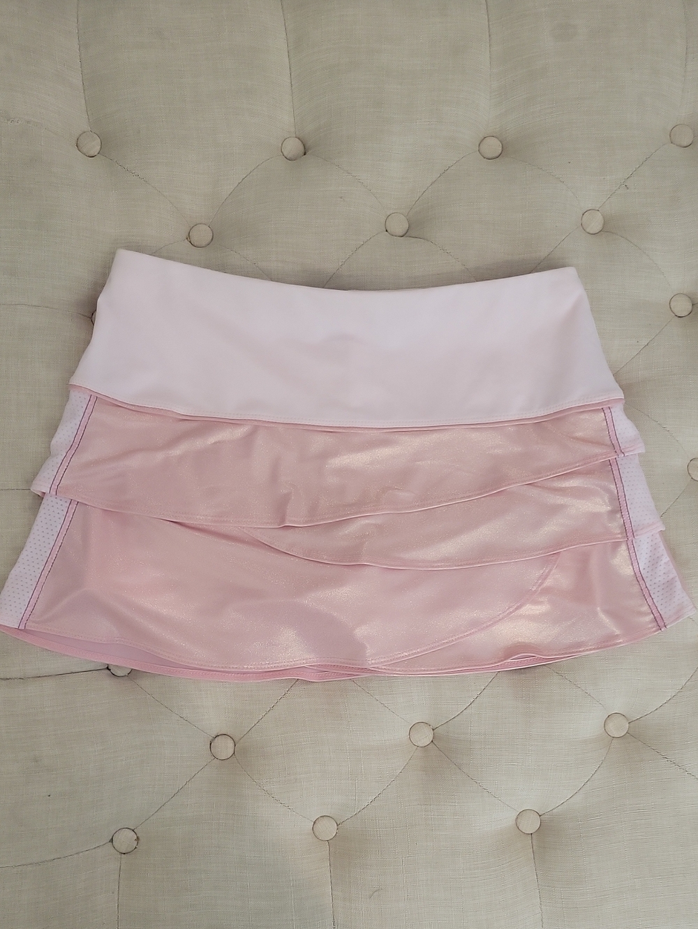 Lucky in Love Scalloped Women tennis Skirt Skort pink salmon shimmer  Sz medium